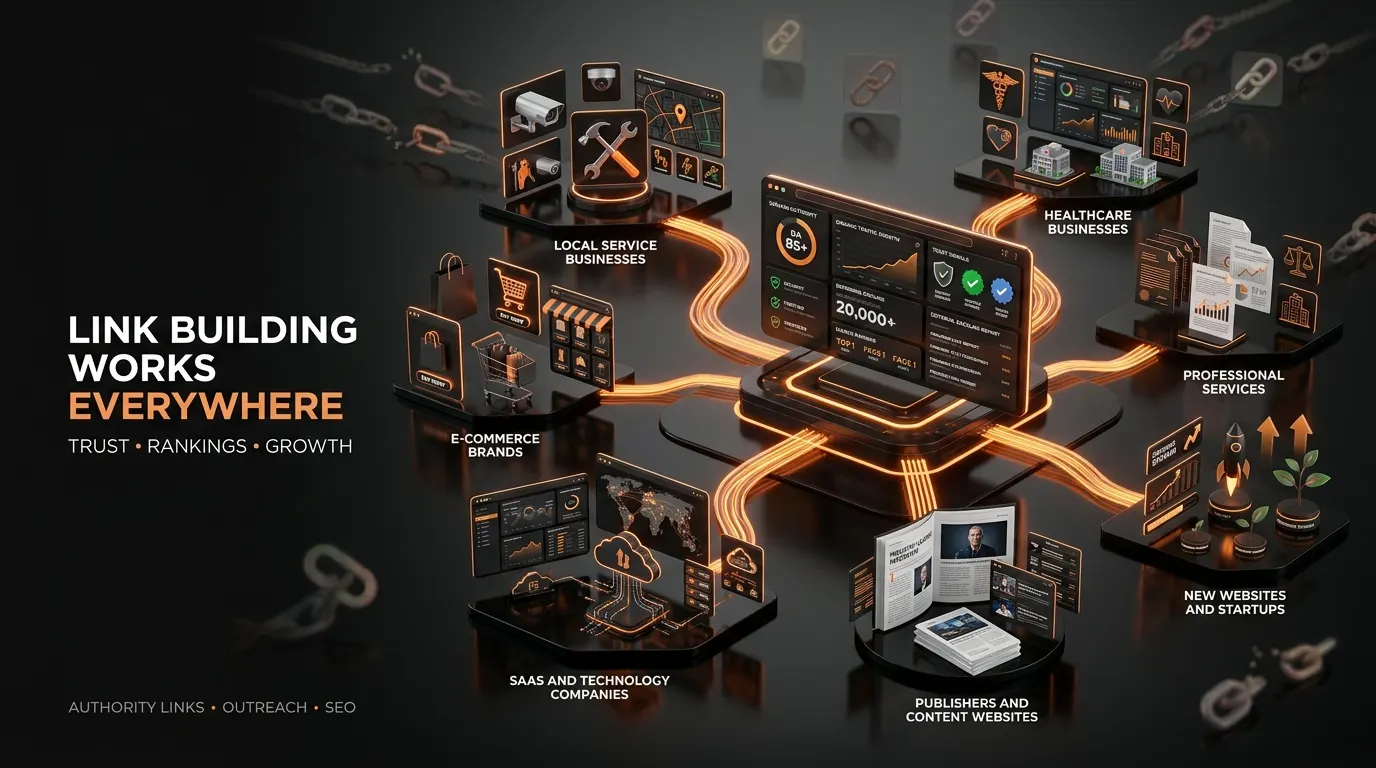 Industries that benefit from link building — service businesses, e-commerce, SaaS, healthcare, publishers, and new domains