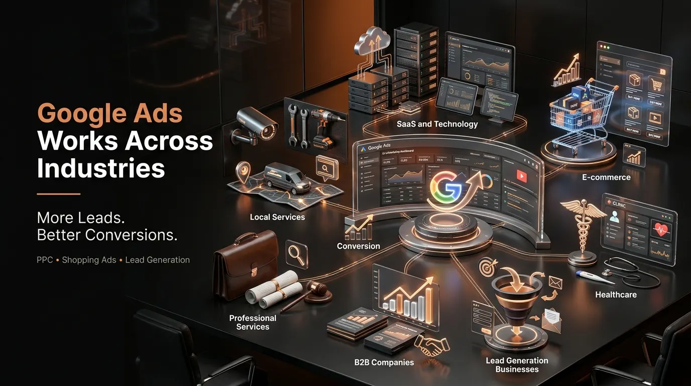 Industries that benefit from Google Ads — service businesses, e-commerce, SaaS, healthcare, B2B, and lead-gen brands
